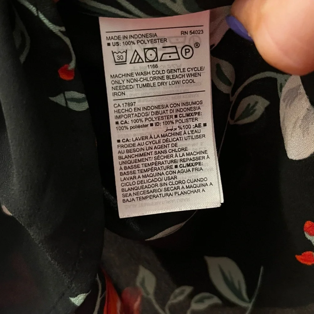 Old Navy Black Floral Split-Neck Blouse with Red & White Flowers - Picture 3 of 3